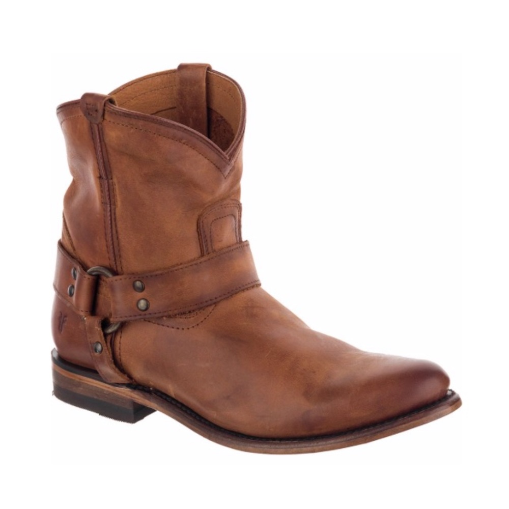 Frye Cognac Leather Wyatt Harness Short Boot